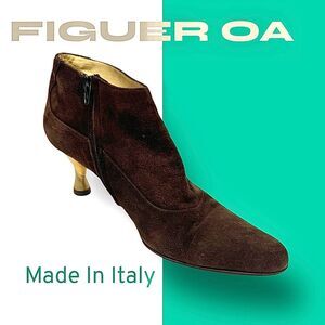 Figuer OA Vintage Women’s Brown Suede Heel Ankle Boots – Size 6 (EU 36.5)